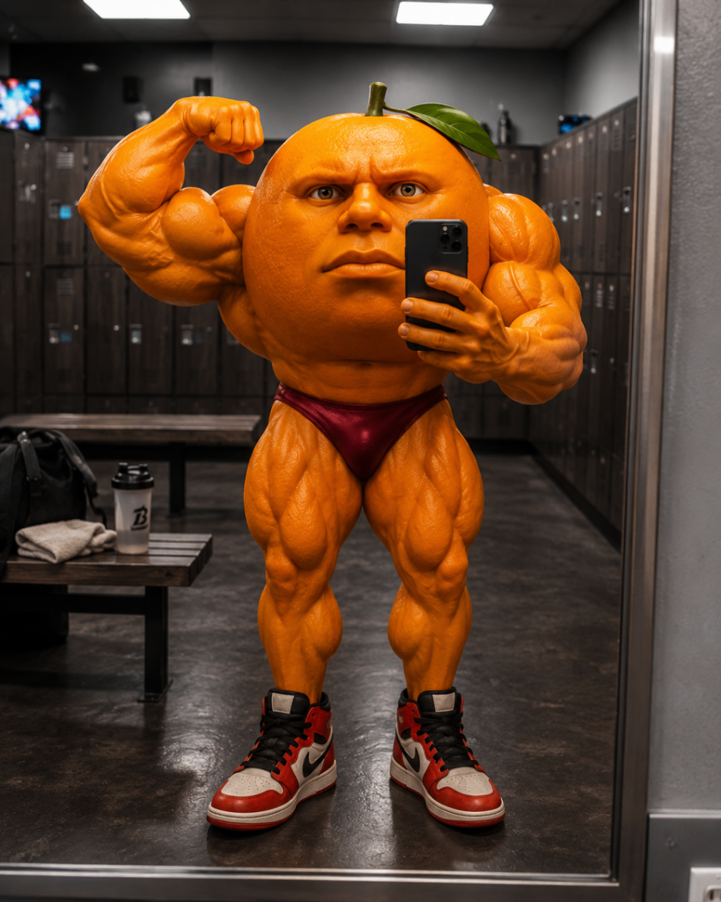 Udin mirror selfie in the locker room after a deranged pump