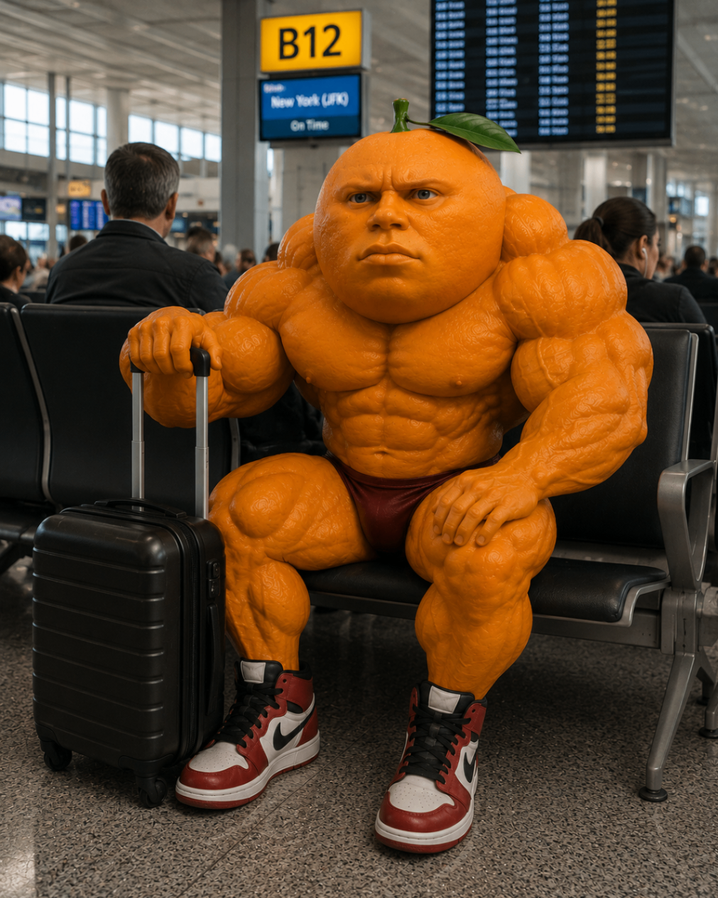 Udin waiting at the gate with luggage and zero fear