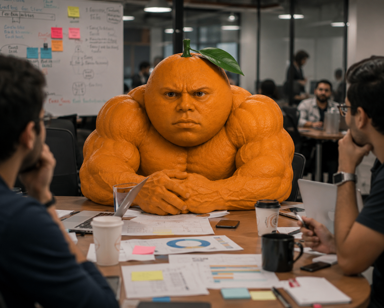 Udin leading the meeting room with a no-blink stare