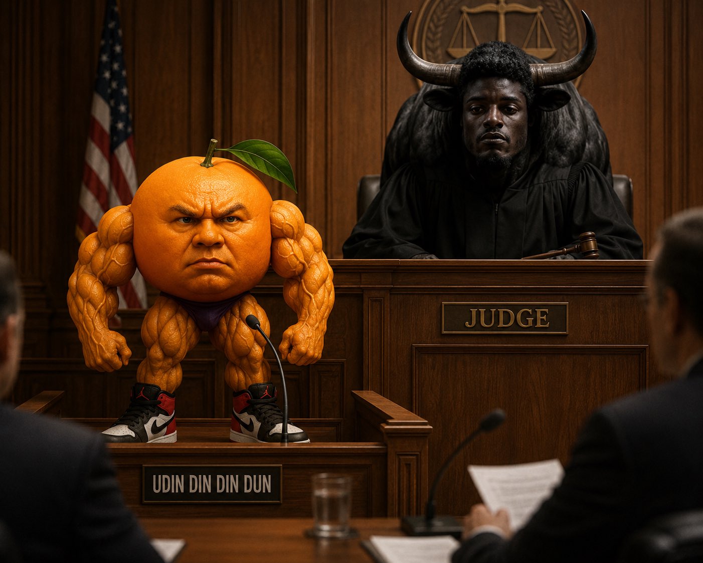 Udin on trial in front of Tralalero Tralala the bull judge