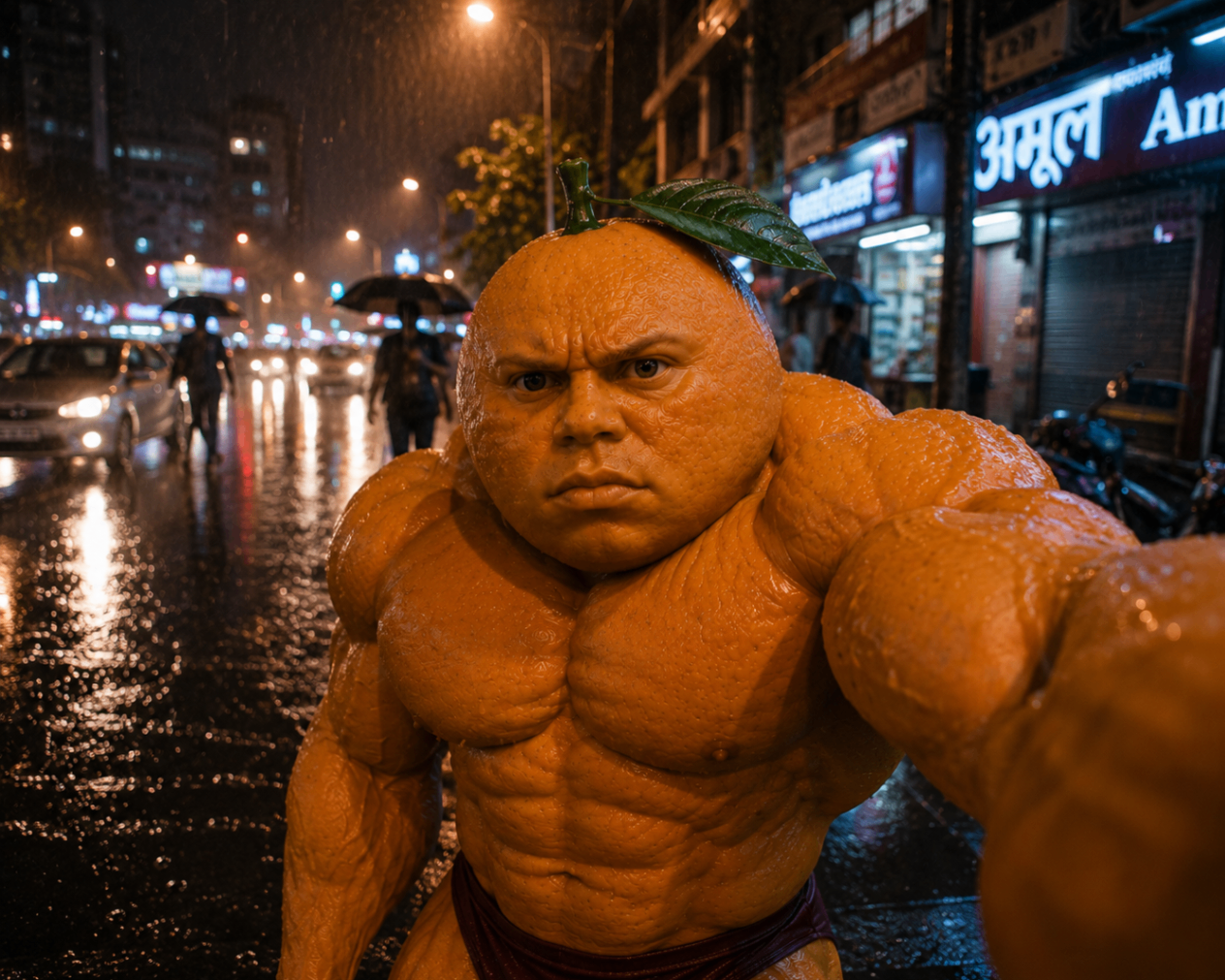 Udin walking through rain-soaked city streets on demon timing