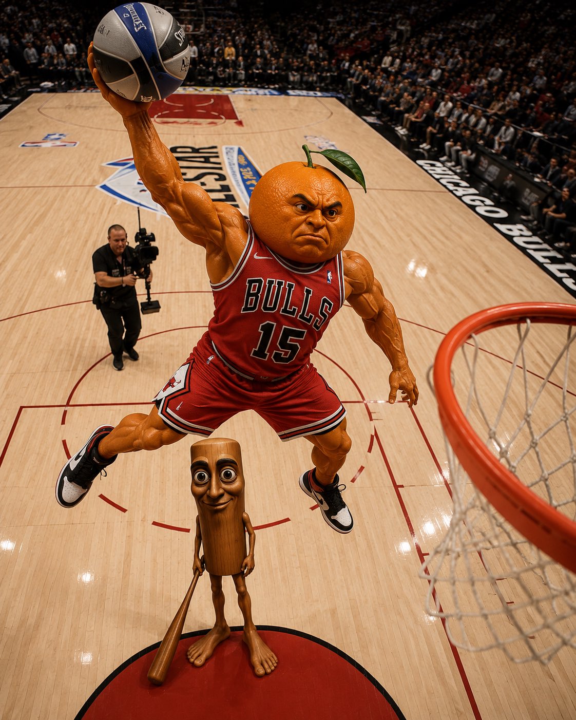 Udin All-Star dunk with Tung Tung watching from the paint