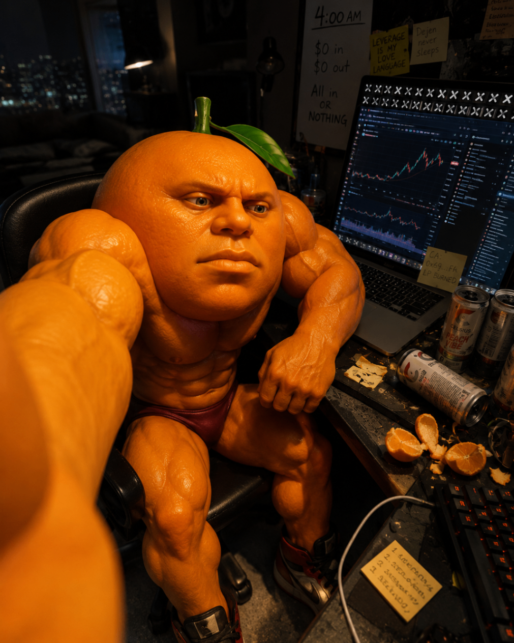 Udin taking a 4am trench selfie in front of the chart