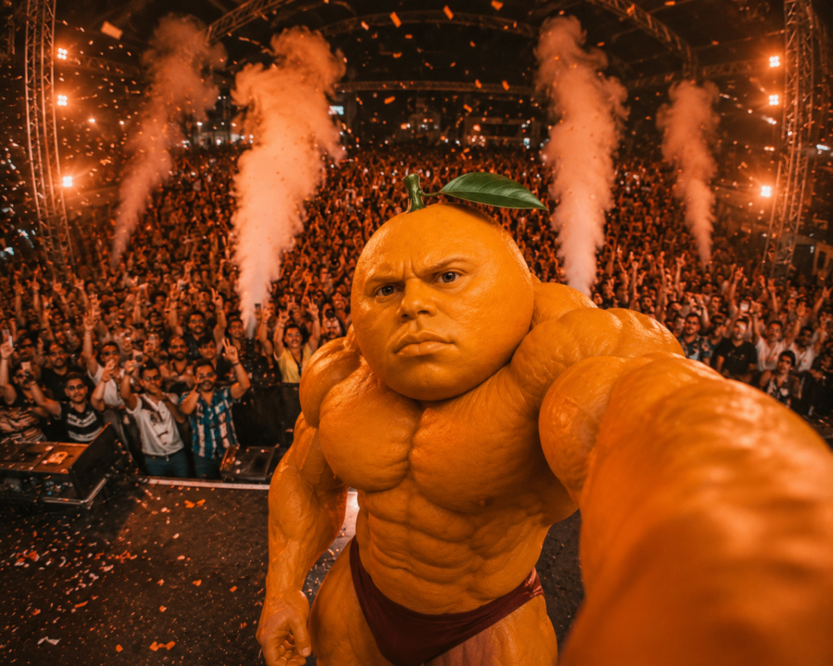 Udin taking a festival stage selfie with the crowd going nuclear