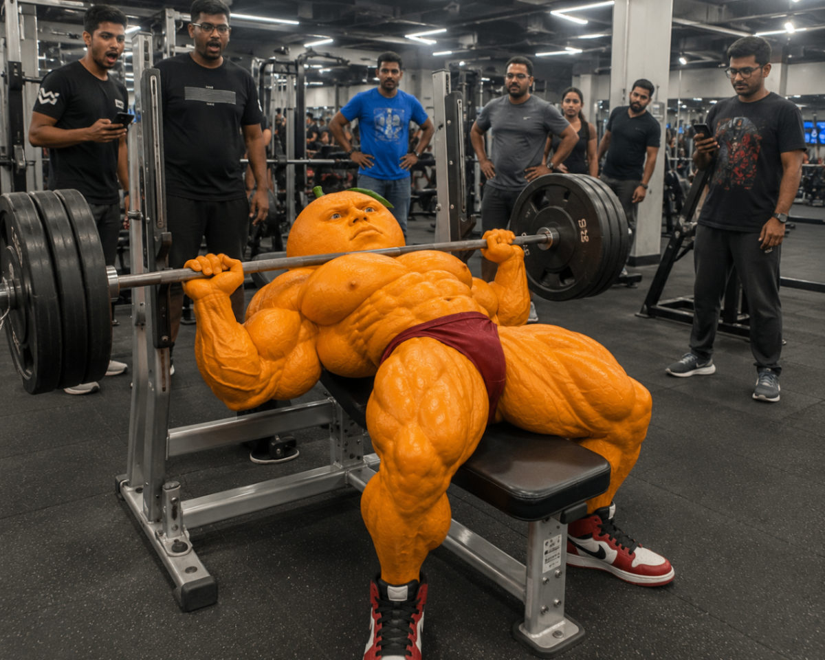 Udin bench pressing absurd weight while the whole gym watches